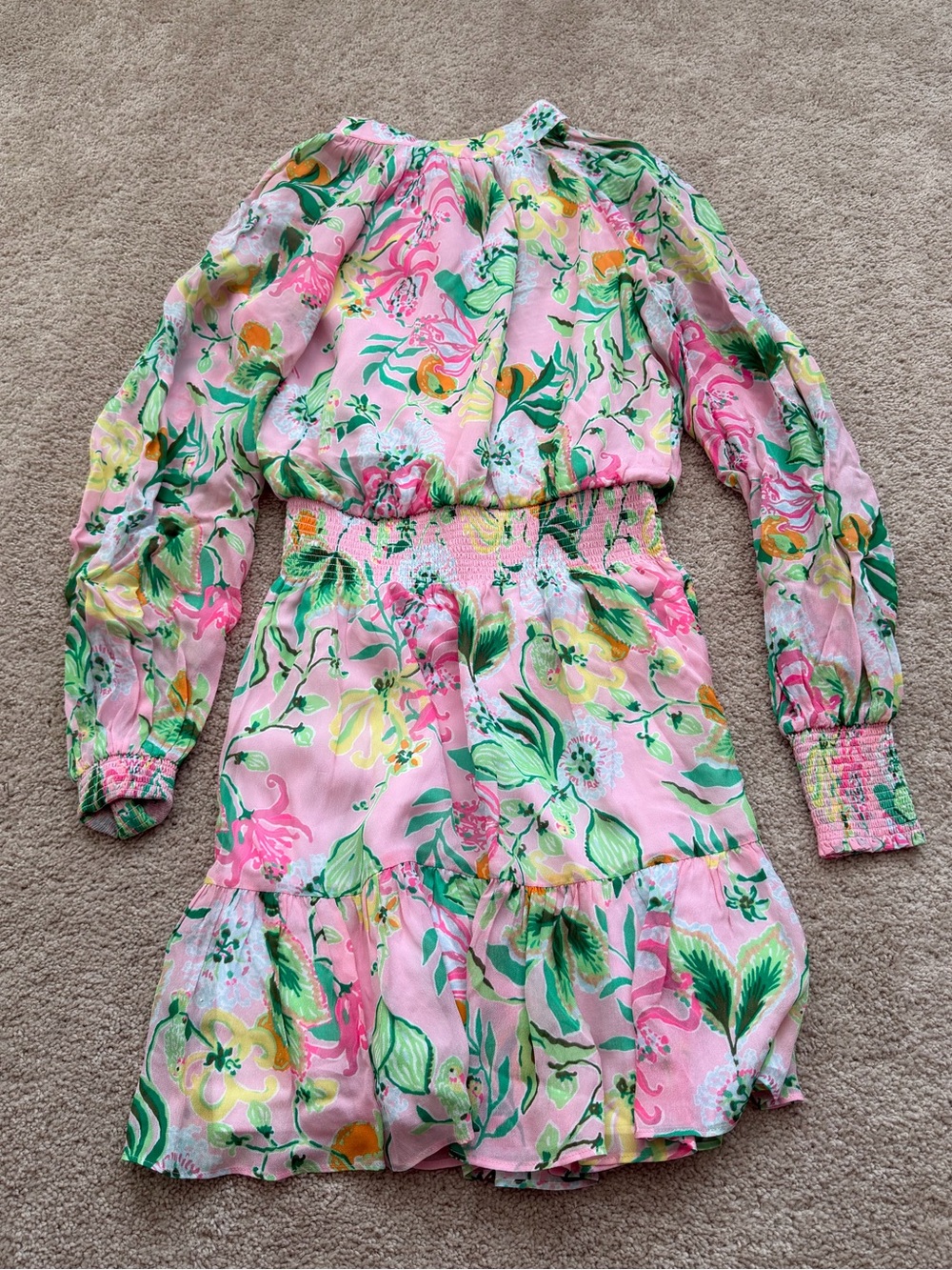 Lilly Pulitzer Ellielynn Long Sleeve Dress vibrant pink green floral Size 2